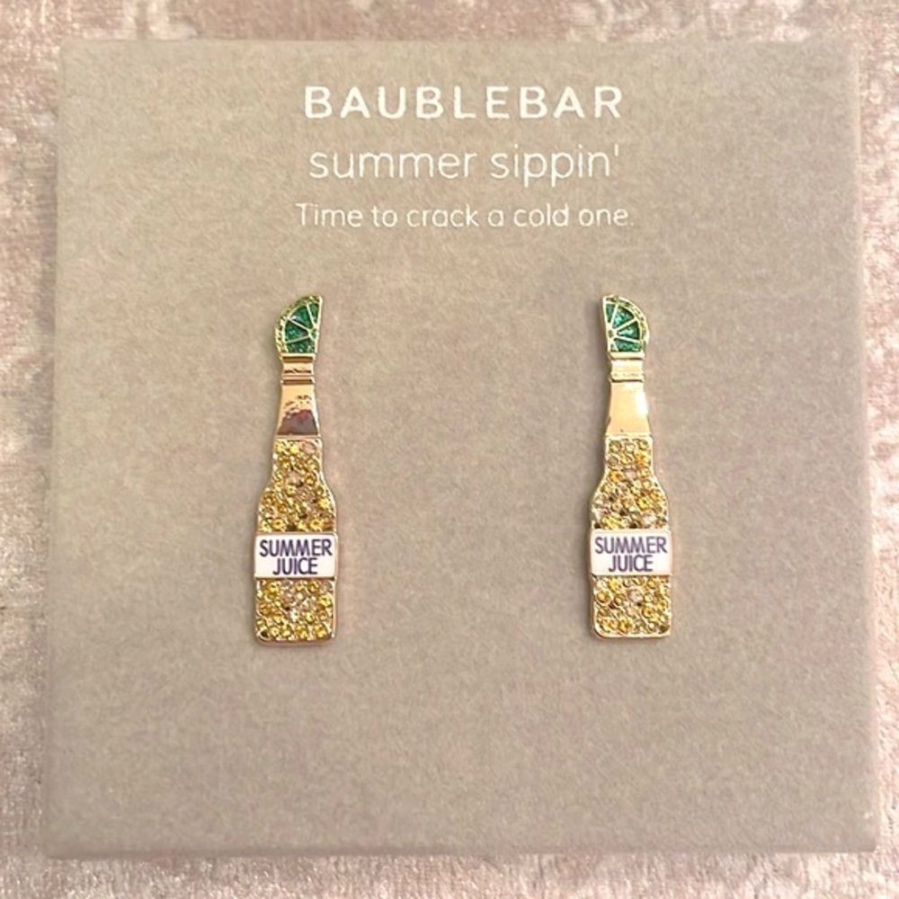 Brand New BaubleBar Summer Juice Drink Corona w/ Lime Sparkly Post Earrings